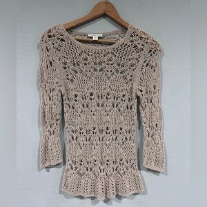 Coldwater Creek Open Crochet Knit Top in Taupe